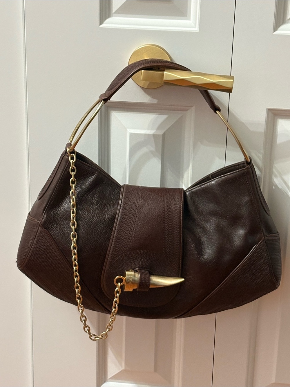 Botkier Dark Brown Leather Shoulder Bag with Gold Hardware